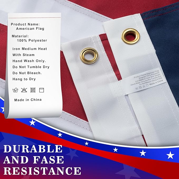 High Wind American Flag for Outdoor 5x8 Ft - Heavy Duty Allegiance US Flag with Embroidered Stars, Sewn Stripes & Brass Grommets All Weather Fade Resistant for Outside Use