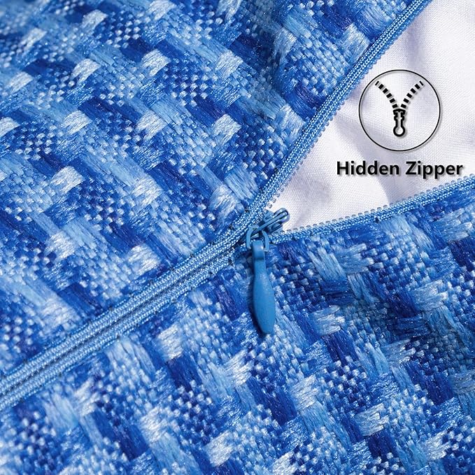 Kevin Textile Outdoor Waterproof Throw Pillow Covers Pack of 2 Weaving Texture Water Resistant Outside Decorative Cushion Covers for Garden Patio Tent Balcony Bench Couch Sofa 16x16 Inch, Blue