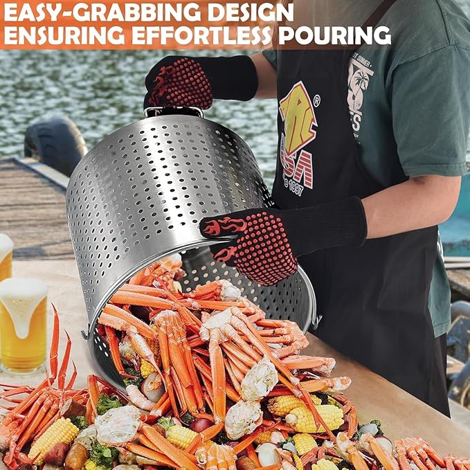ARC 52QT Stainless Steel Stockpot With 200,000BTU Propane Burner, Seafood Boil Pot and Burner with Basket and Steamer Rack, Cookware for Crawfish Crab Shrimp Lobster Boil, Turkey Fryer, Tamale Steamer