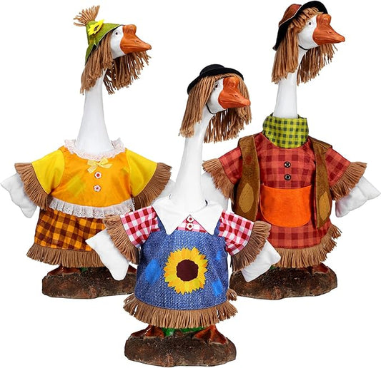 3 Set Fall Goose Outfit 23 Inch Fall Pilgrim Cement Goose Outfit Thanksgiving Scarecrow Porch Decor Clothes Costume for Autumn Garden Yard Statue Decor