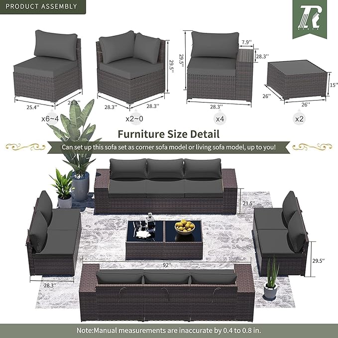 16 Pieces Outdoor Patio Furniture Set Outdoor Furniture Patio Sectional Sofa Conversation Sets w/ETL Approved 45" Gas Outdoor Fire Table & Coffee Table, Swivel Rocking Chair (Grey)