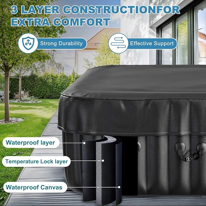 NAIZEA Inflatable Hot Tub - Outdoor Hot Tubs 2 to 4 Person, Portable Blow Up Spa Square Portable Hot Tub, 120 Soothing Bubble Air Jets, Cover, 2 Filter, 158 Gallon,57x57x25in