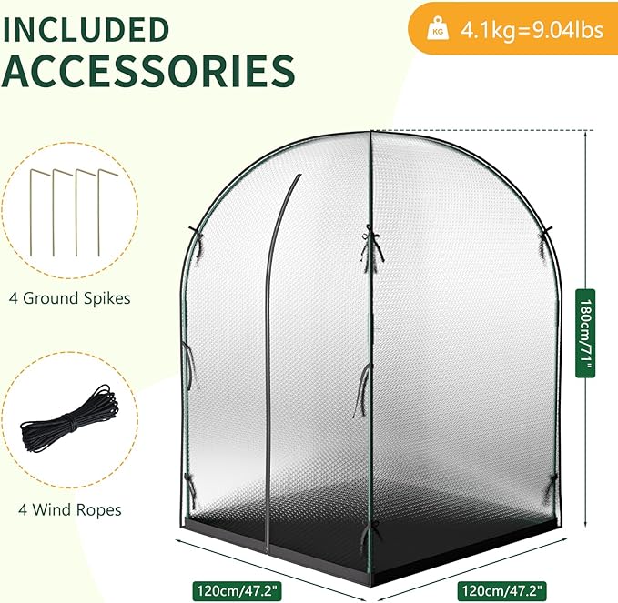 Portable Greenhouse for Outdoors, Green House Tent with Durable Bubble Film Cover and Zippered Door,Walk-in Mini Green House with Removable Mat for Indoor Outside Protecting Plant,47x47x71 Inch