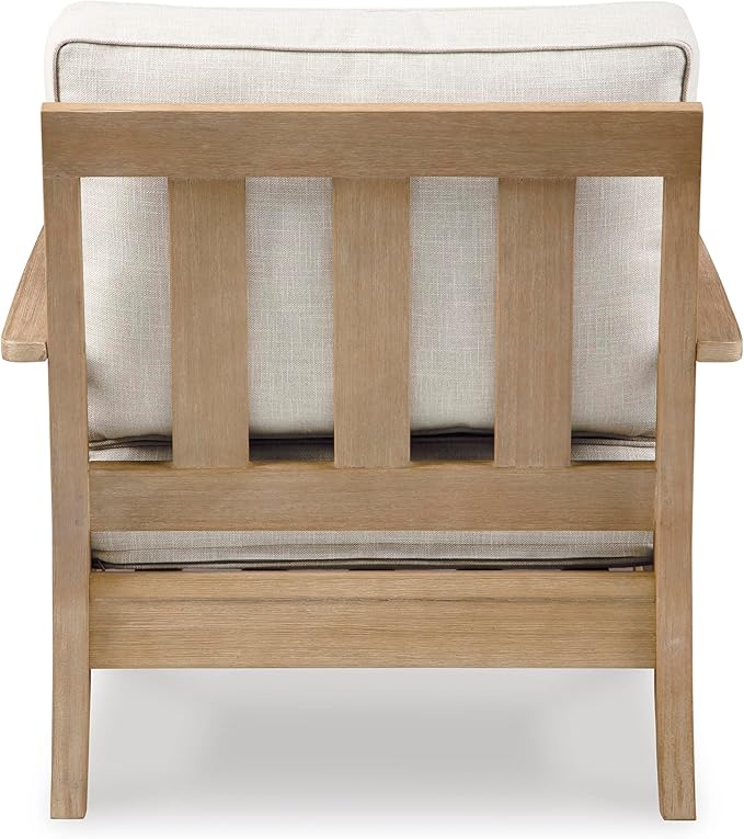 Signature Design by Ashley Carter Hall Outdoor Eucalyptus Neutral Patio Lounge Chair with Thick Performance Fabric Cushion, Beige