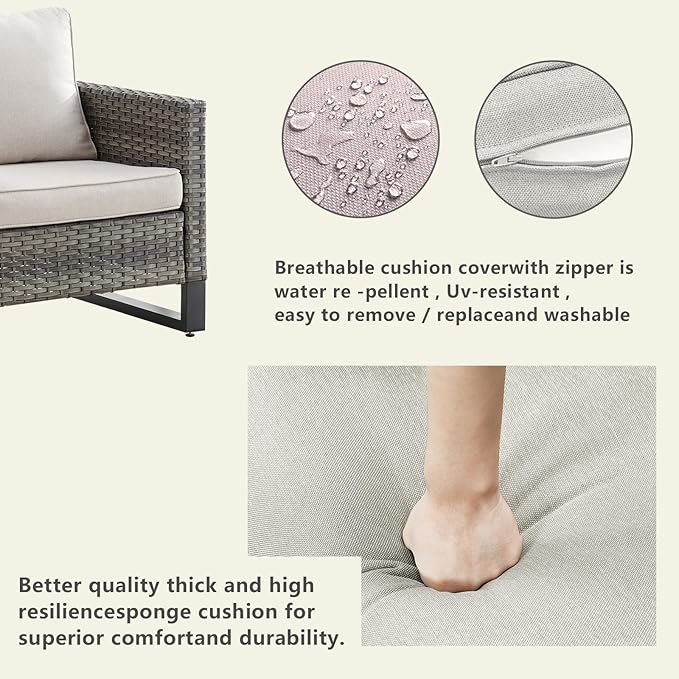 Wicker Outdoor Patio Furniture Set - 6 Piece Patio Conversation Set with 2 Swivel Rocker Chairs,2 Rattan Ottoman,1 Couch and 1 Metal Side Table for Outside Porch Deck Backyard(Mixed Grey/Beige)