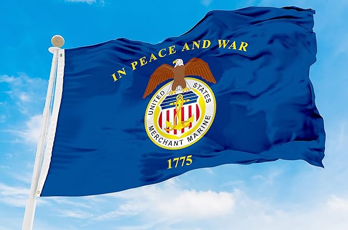 AGAS United States Merchant Marines Flag 3x5 Ft - Printed 200D Nylon Canvas Header Two Brass Grommets US Military Merchant Marines Flag