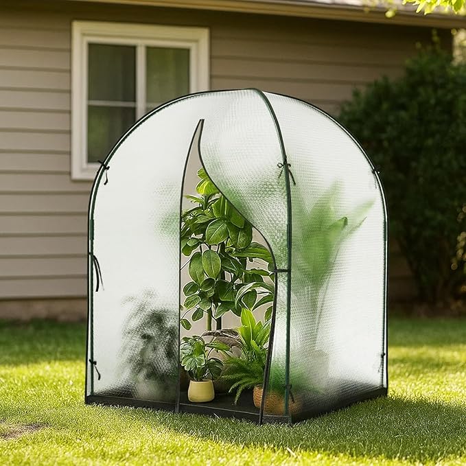 Portable Greenhouse for Outdoors, Green House Tent with Durable Bubble Film Cover and Zippered Door,Walk-in Mini Green House with Removable Mat for Indoor Outside Protecting Plant,47x47x71 Inch
