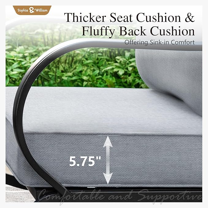 Sophia & William Patio Furniture Sets for 5 Outdoor Metal Conversation Sets 5 Pcs with 2 x Cushioned Swivel Sofa Chairs, 2 x Ottomans as Coffee Table, 1 x 3-Seat Sofa, Lawn Backyard Poolside Grey