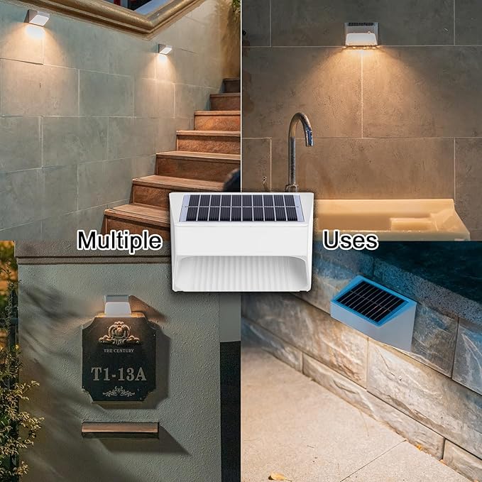 Outdoor Solar Lights, Warm White Decorative Solar Fence Lights, for Gardens, Swimming Pools, Decks, Fences, Patios, Front Doors, Stairs, Landscapes, Courtyards, and Driveway Paths, Pack of 8