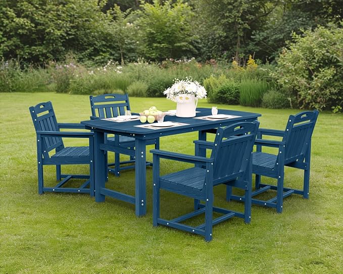 Ciokea HDPE Outdoor Dining Set 5-Piece Patio Table and Chairs with Umbrella Hole, All-Weather Patio Dining Set for 4, Durable Patio Furniture Set for Backyard, Garden, Lawn & Poolside, Navy Blue
