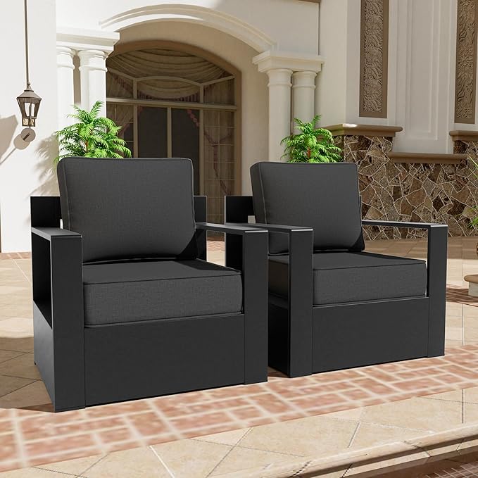 Aluminum Patio Chair - Outdoor Chair with 6" Thick Water-insistant Cushions, All-Weather Use Frame, Removable Cover, Ideal for Garden, Poolside (Grey)
