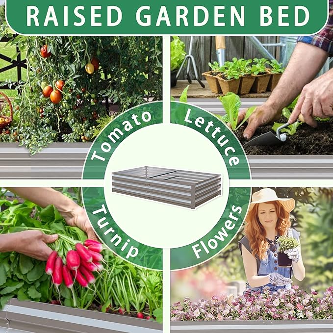 6x3x1 Ft Planter Raised Bed, Metal Planter Box, Planters Small Antifreeze Greenhouse Kit for Outdoor Plants, Flower, Galvanized Garden Bed Planter Gardening Supplies