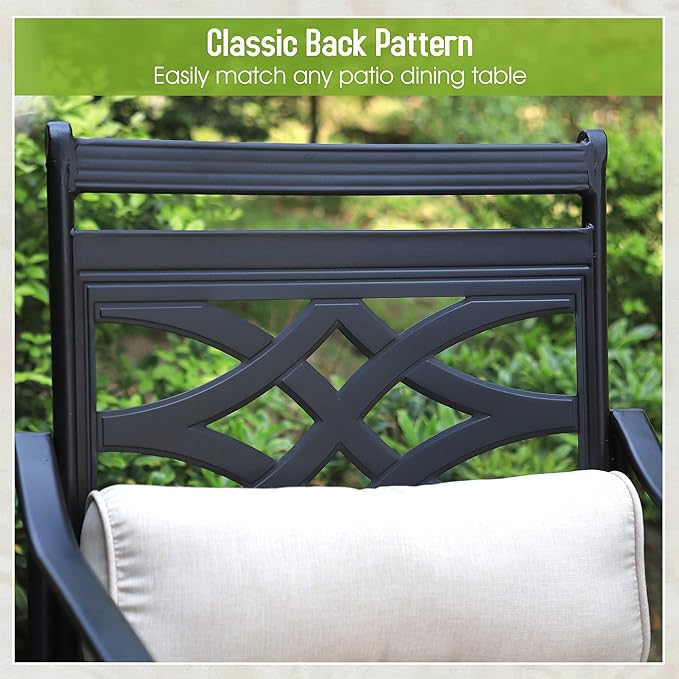 Sophia and William Outdoor Patio Dining Set for 6, Outdoor Table and Chairs, Removable Seat Cushions, 64" Black Patio Dining Table
