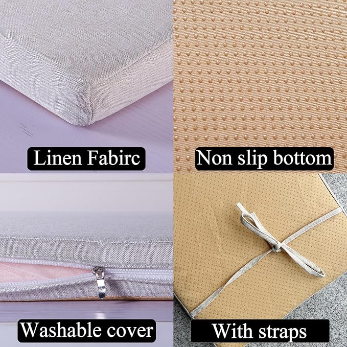 32 x 12 Inch Piano Bench Cushions for Indoor Furniture with Ties Non Slip Kitchen Dining Room Bench seat Cushion for Shoe Storage Ottoman Window Settee pad, Beige