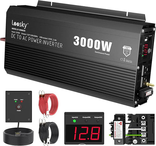 3000 Watt Power Inverter 3000W 12V DC to 110V 120V AC Inverter for Car Outdoor Solar Power Home RV Truck Compatible with Lithium Battery UL Fuses AC Terminal Block 40A USB Port Remote Control LEESKY