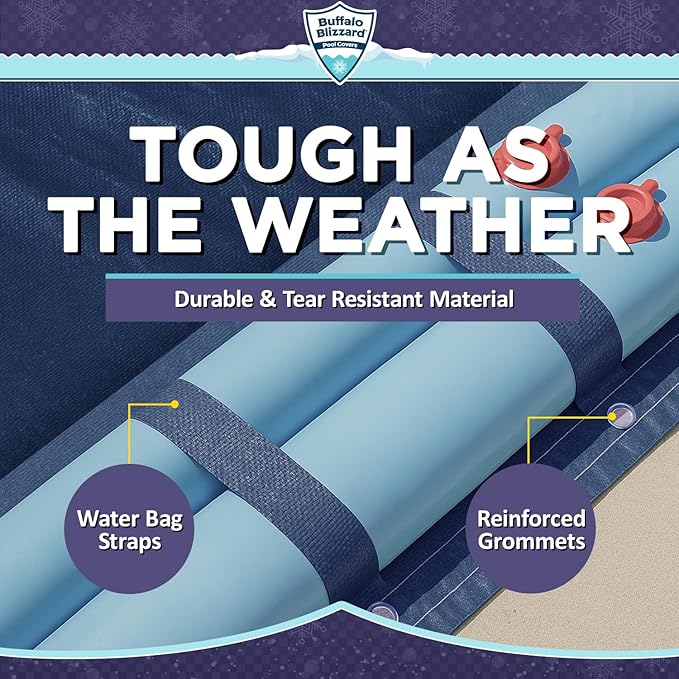 Buffalo Blizzard Deluxe 30 ft x 50 ft Rectangular Winter Pool Cover | Blue/Black | Closing Inground Swimming Pools | Easy to Install | Heavy Duty, Cold & UV Resistant | Shields from Seasonal Debris