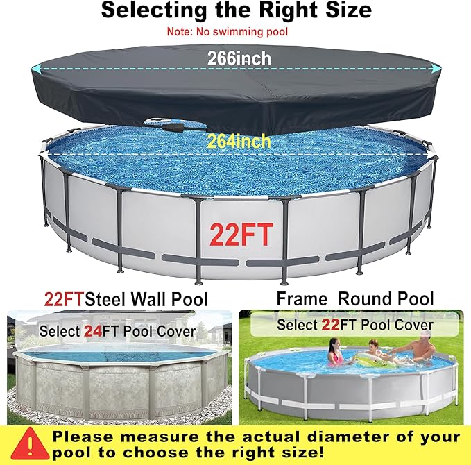 22 Ft Pool Cover, with Automatic Drain Round Pool Cover, One-Piece Quick Installation and Removal Above Ground Pool Cover, Preventing Waterlogging, UV Protected Solar Swimming Pool Cover