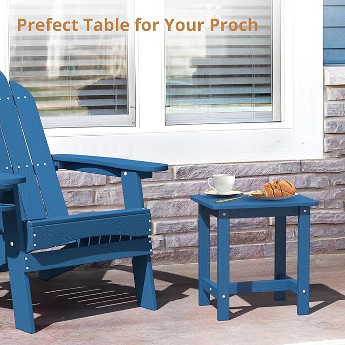 LUE BONA Outdoor Side Table, HDPS Small Outdoor Adirondack Side Tables, Outside End Table for Patio, Porch, Deck, Pool, Weather Resistant/Easy Maintenance, Navy Blue