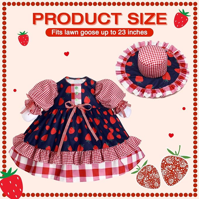Lolita Goose Outfit Set for 23'' H Plastic Porch Cement Statue Cute Lolita Skirt Fall Spring Summer Goose Costume for Indoor Outdoor Yard Lawn Patio Art Decor(Strawberry)