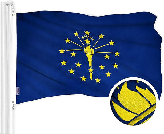G128 Indiana State Flag | 2x3 Ft | ToughWeave Series Embroidered 300D Polyester | Embroidered Design, Indoor/Outdoor, Brass Grommets
