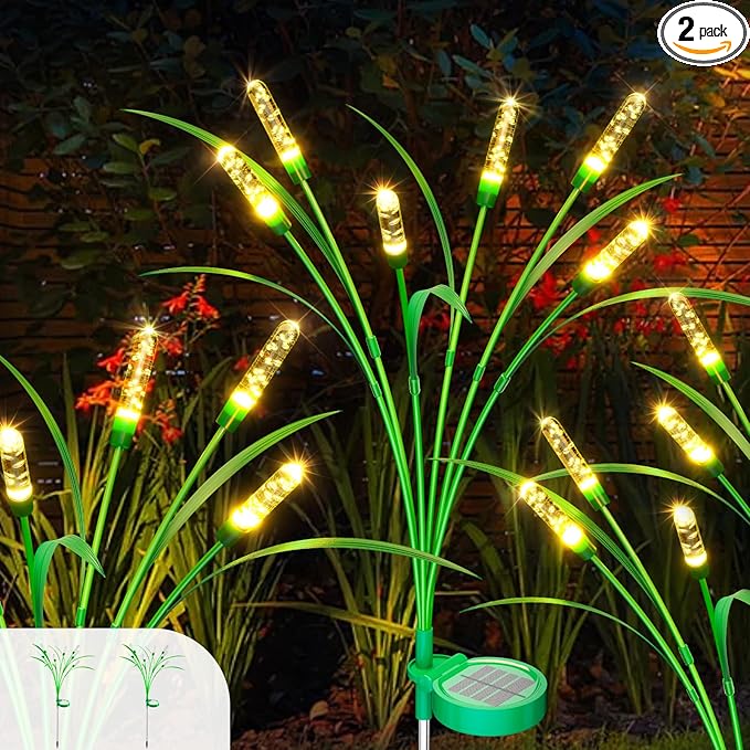 Solar Garden Lights 2 Pack, 16LED Swaying Solar Lights for Mother's Day, 30 Inches Waterproof Yard Light for Pathway Yard Outdoor Garden Decor, Gardening Gifts, Warm White