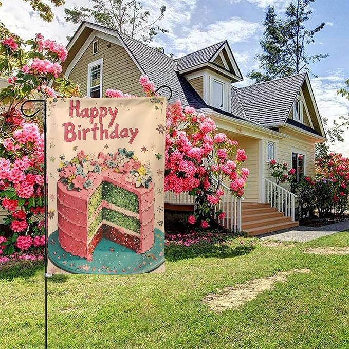 Happy Birthday Garden Flag Vertical Double Sided Outdoor Yard Flags 12.5x18 Inch Burlap Banners for House Lawn