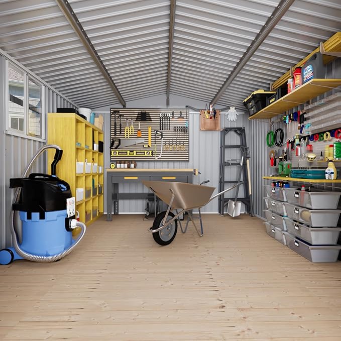 10x8 FT Outdoor Storage Shed, Metal Garden Shed - Tool Storage Sheds with Lockable Doors & 1 Clear Window, Waterproof Outside Storage Building for Backyard, Patio (Black; Floor Not Included)