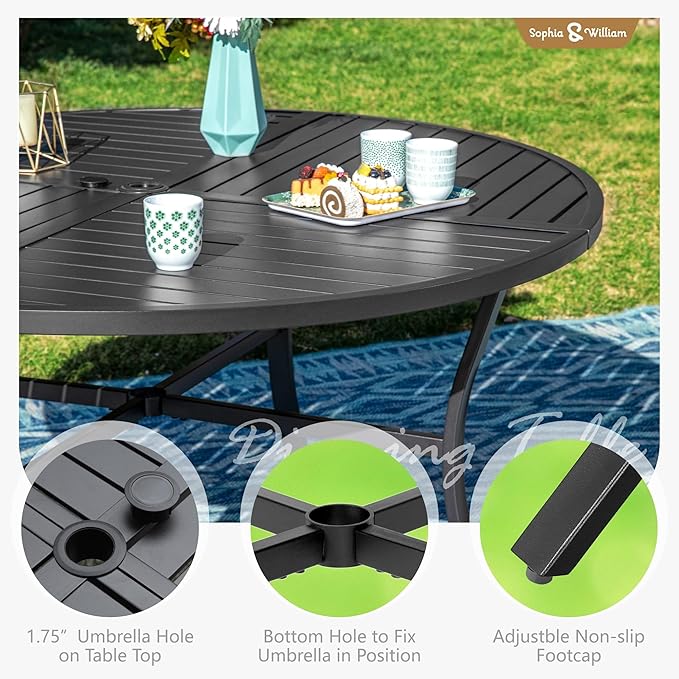 Sophia & William Outdoor Dining Set Patio Dining Set for 6 Round Patio Table and Chairs Set 7 Pieces Patio Set with Swivel Patio Chairs 54" Metal Table for Garden Pool All Weather Grey