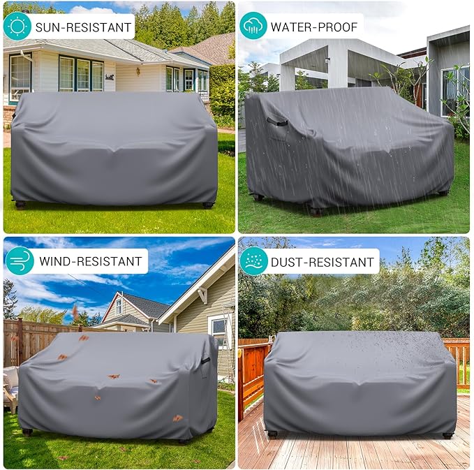 Patio Sofa Cover Waterproof - Heavy Duty 3-Seater Outdoor Couch Cover, Patio Furniture Covers with Air Vent and Handles, 90" L ×42" D×32" H, Gray