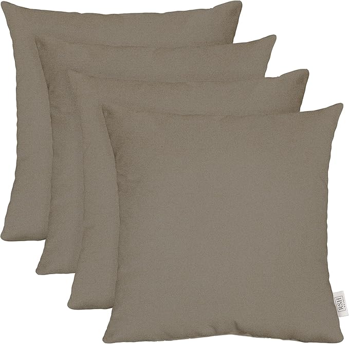 RSH DECOR: Sunbrella Square Throw Pillows Set of 4 | 20" x 20" | Water and Fade-Resistant Performance Fabric | Outdoor Pillow Covers with Down-Alternative Inserts | Made in USA (Cast Shale Brown)