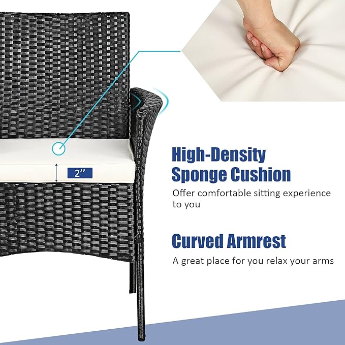 HAPPYGRILL 2 Pieces Patio Chairs Set Outdoor Rattan Wicker Single Armchair PE Furniture Sofa Set with Cushions