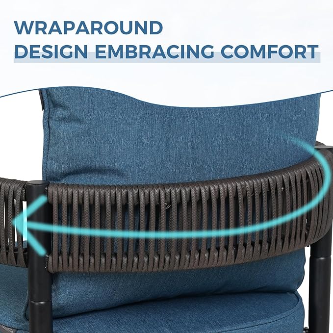 Grand patio Outdoor Dining Chairs Set of 4, 4 Pieces Patio Dining Chairs, Metal Woven Wicker Swivel Patio Chairs with Peacock Blue Cushions for Backyard, Deck, Garden, Porch, Lawn and Poolside (Brown)
