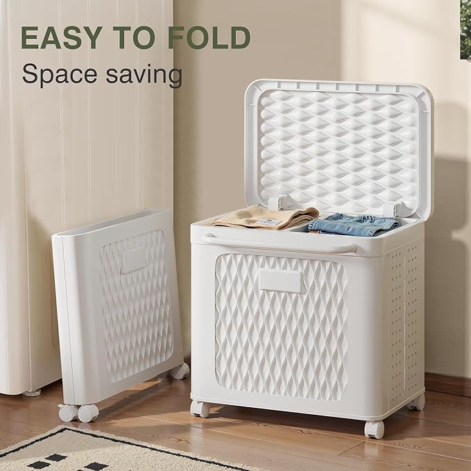 VECELO Deck Box, Outdoor Storage Box with Wheels and Lid, Waterproof Storage Bin for Package Delivery for Patio Furniture, Garden Tools, Pool Supplies, Foldable, White, 19.3" x 13.8" x 19.1"
