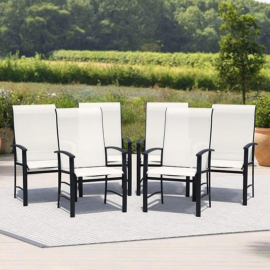 Outdoor Dining Chairs Set of 6, Stackable Patio Chairs with Metal Frame & Textilene Fabric, Perfect for Patio Garden Deck, Oyster