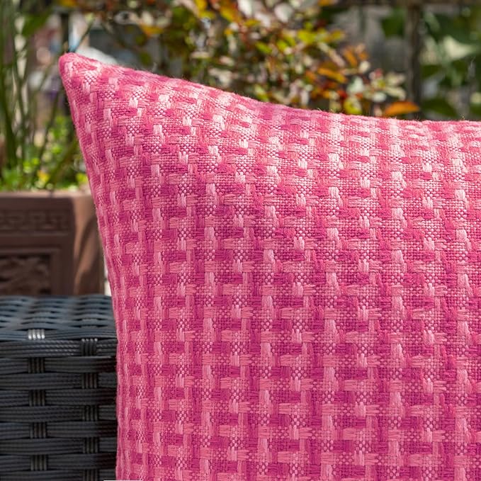 Kevin Textile Outdoor Waterproof Throw Pillow Covers Pack of 2 Valentines Day Farmhouse Decorative Cushion Covers for Garden Patio Tent Balcony Bench Couch Sofa 12x20 Inch, Hot Pink