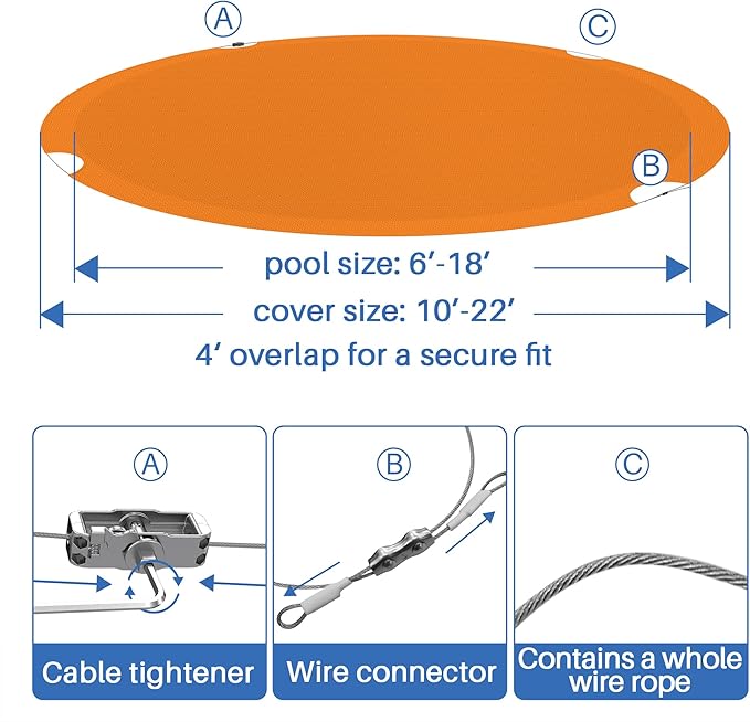 ECOOPTS 9 ft Round Pool Cover for Above Ground Pools, Swimming Pool Cover Protector Winter Safety Cover (Orange)