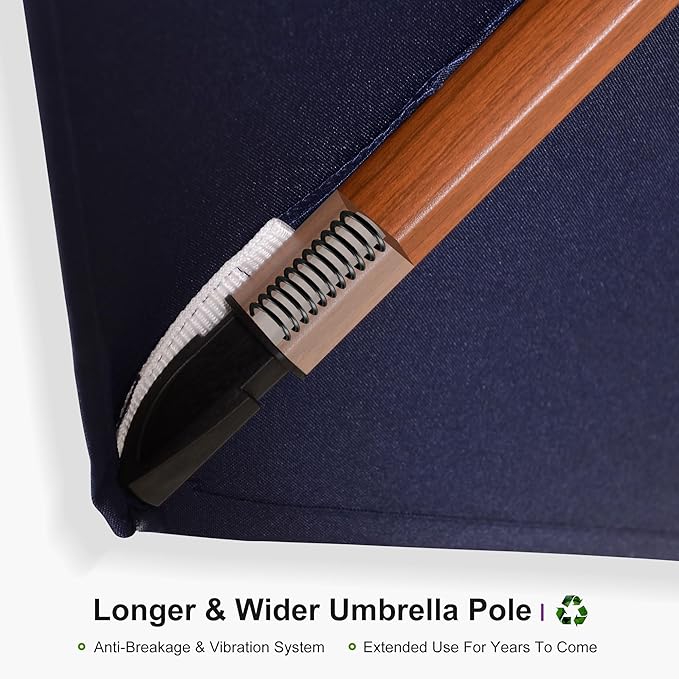 PURPLE LEAF 10' X 13' Double Top Deluxe Wood Pattern Rectangle Patio Umbrella Offset Hanging Umbrella Outdoor Market Umbrella Garden Umbrella, Navy Blue