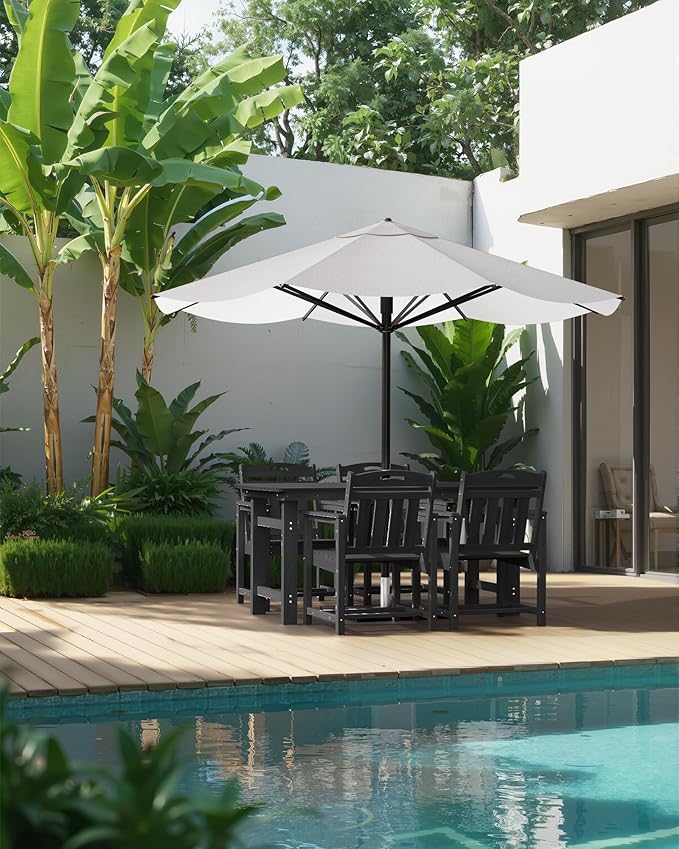 HDPE Outdoor Patio Dining Set with Table & 4 Chairs, All-Weather 5-Piece Outdoor Table and Chairs, 2" Umbrella Hole, Patio Furniture for Garden, Backyard, Deck | Matte Black