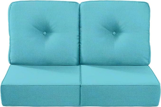 Luxury 22x24/22x25 6-Inch Outdoor Seat Cushions - Set of 2 Water Repellent Patio Chair Cushion for Porch Rattan Dining Rocker Glider Chairs Loveseat Couch Sectional Sofa - Turquoise