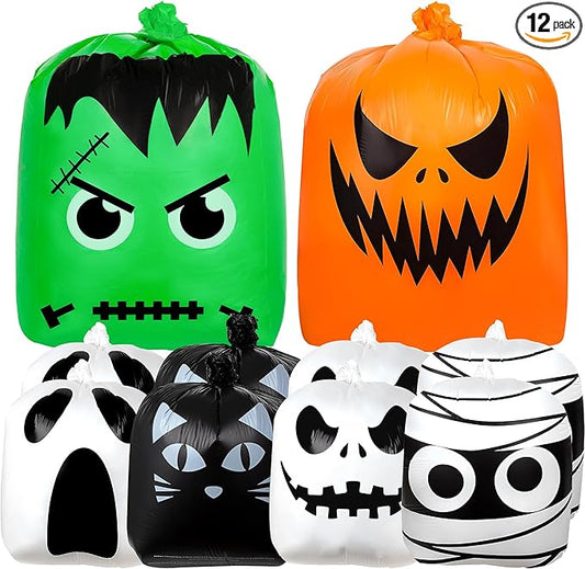10 Pack Halloween Leaf Lawn Bags - Giant Pumpkin Lawn Bag with Twist Ties, Reusable Trash Bag for Outdoor Garden Decoration, Thanksgiving Fall Yard Decor