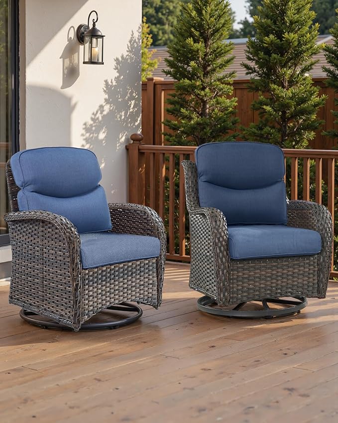 Pop 22x25/22x24 Outdoor Seat Cushions Set of 2 - Comfortable High Back Water-Resistant Patio Wicker Chairs Cushion for Dining Rocker Glider Loveseat Couch Sectional Sofa - Navy Blue/Smile