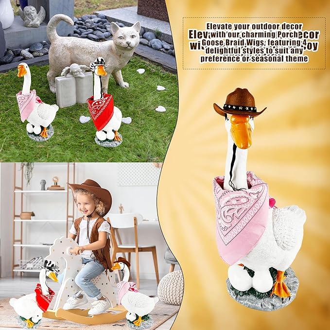 4 Pcs Western Cowboy Porch Goose Outfits Funny Porch Goose Cowboy Hat and Bandana for Outdoor Garden Patio Yard Lawn Goosey Statue Decor