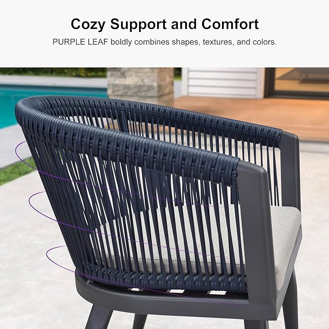 PURPLE LEAF Patio Dining Set for 10 with Gray Storage Box All-Weather Wicker 11 Piece Aluminium Outdoor Table and Chairs Set Included Cushions Modern Outdoor Furniture Set Grey and Navy