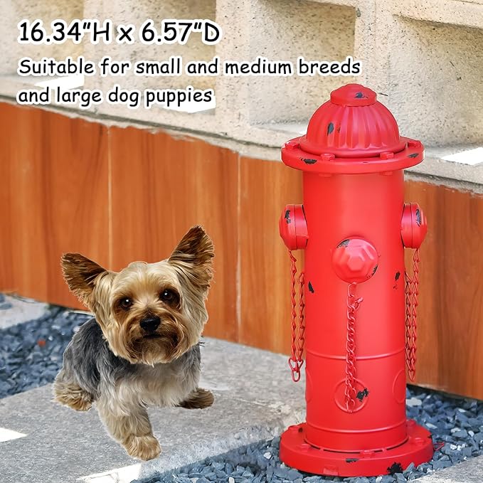 Fake Fire Hydrant for Dogs, 16.3" Red Metal Dog Pee Post with Stakes, Puppy Training Tool Indoor/Outdoor Garden Yard Statue