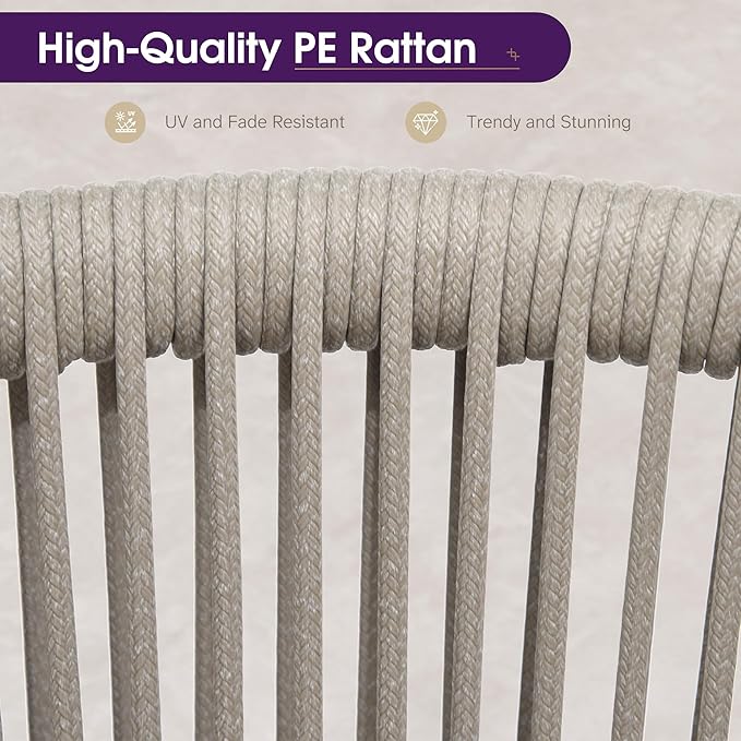 PURPLE LEAF 9 Pieces Patio Dining Set Wicker Outdoor Furniture Rectangular Table and Chairs Set for Garden Deck Aluminum Frame Backyard Kitchen Set, Cushions and Pillows Included Taupe