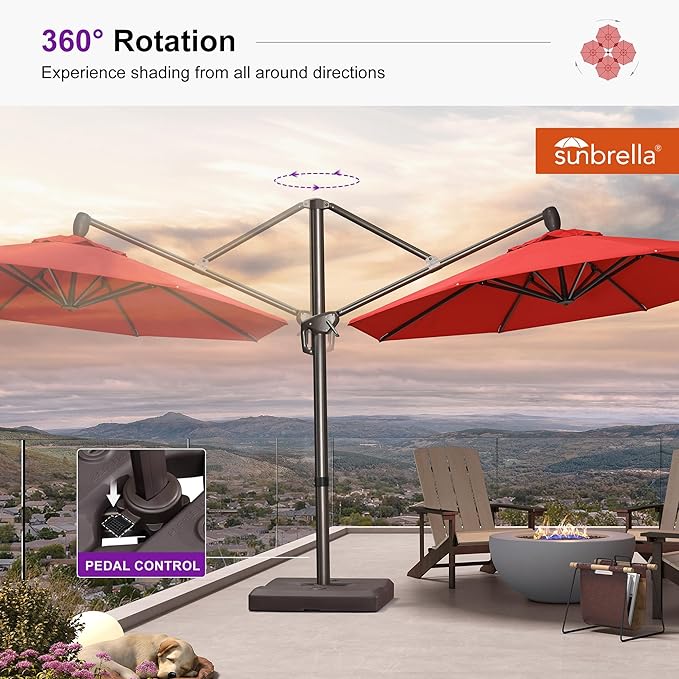 PURPLE LEAF 10FT Cantilever Patio Umbrella with 360-degree Rotation Aluminum Round Outdoor Offset Hanging Umbrella for Patio Pool, Red