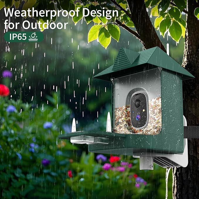 Smart Bird Feeder with Camera,Solar Powered,Waterproof Outdoor WiFi Bird House with Camera,Built in AI Birds Identification,Auto Records FHD Birds Videos to Cloud Storage,Ideal Gift for Mom and Dad