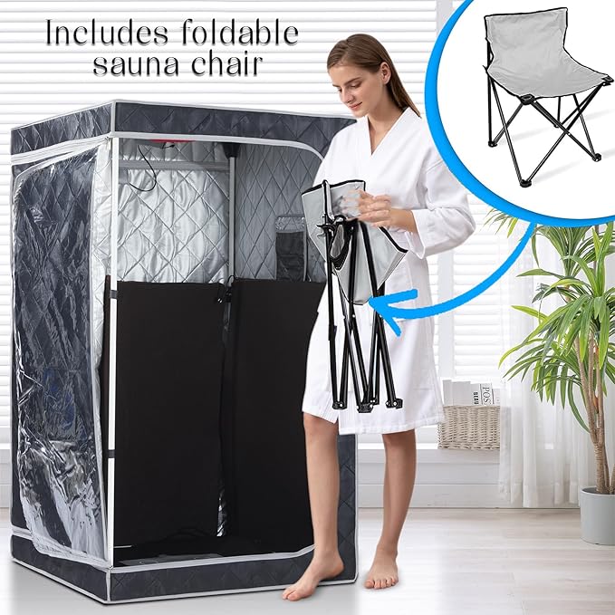 ZONEMEL 1 Person Portable Full Spectrum Infrared Sauna, Full Size Tent with Remote Control,1300W Fast Heating, Foldable Chair & LED Therapy Light, Home Spa for Relaxation (L35.4 x W35.4 x H55.1)