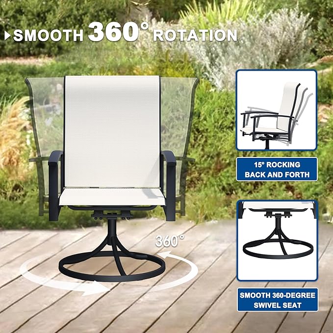 Patio Swivel Chairs Set of 2, Outdoor Swivel Chairs with Armrest, High Back Patio Chair with Metal Frame, All-Weather Outdoor Dining Chair for Deck, Porch and Lawn, Oyster Beige