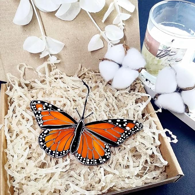 A-Blue 2024 New Handmade Stained Glass Butterfly Suncatcher, Sun Catcher Hanging for Car, Butterfly Decorations and Gifts for Women